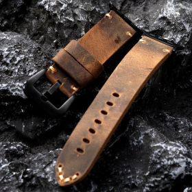 Handmade Thickened Cowhide Strap With Rough Headband (Option: Brown black buckle-49mm)