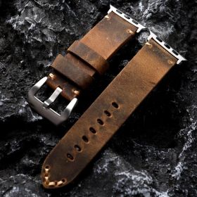 Handmade Thickened Cowhide Strap With Rough Headband (Option: Brown Silver buckle-49mm)