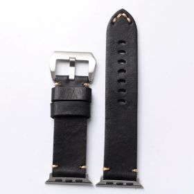 Handmade Thickened Cowhide Strap With Rough Headband (Option: Black Silver buckle-44mm)