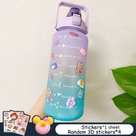 2L Large Capacity Water Bottle With Bounce Cover Time Scale Reminder Frosted Cup With Cute Stickers For Outdoor Sports Fitness (Color: with Stickers 4)