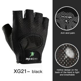 Breathable Fitness Gloves Gym Weightlifting Yoga Bodybuilding Training Sports Thin Non-slip Half Finger Cycling Gloves Equipment (Color: Black S)