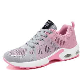 Women Mesh Casual Sport Shoes 36-42 Breathable Lightweight Running Air Cushion Outdoor Soft Sneaker Spring Summer Autumn New (Color: grey pink)