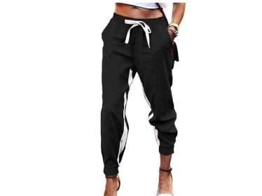 Workout Joggers Drawstring Pants with Pockets (Color: Black)