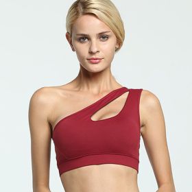 Women Sports Bra Sexy One Shoulder Solid Sports Bra Fitness Yoga Bras Gym Padded Sport Top Athletic Underwear Workout Running Clothing (Color: Red)