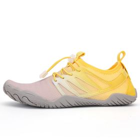 Unisex Hot Fitness Sneaker Cross-Training Crossfit Shoes High Quality Soft Comfortable Breathable Mesh Tennis Yoga Gym Treadmill (Color: Yellow gray)