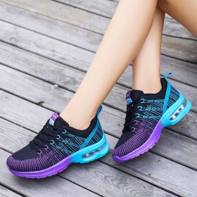 Casual Mesh Shoes Women Outdoor Breathable Soft Comfortable Fashion Jogging Fitness Running Colorful Air Cushion Sneakers Female (Color: Black Purple)