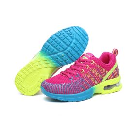 Casual Mesh Shoes Women Outdoor Breathable Soft Comfortable Fashion Jogging Fitness Running Colorful Air Cushion Sneakers Female (Color: rose)