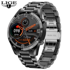 LIGE New BW0189 PRO Smart Watch Men Bluetooth Call Watch IP67 Waterproof Sports Fitness Watch For Android IOS Men Smart Watch (Color: steel strip black)