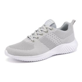 Men Walking Sports Shoes Lightweight Breathable Sneakers Male Knitting Outdoor Running Footwear Fashion Fitness Jogging Trainers (Color: Gray)