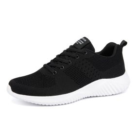 Men Walking Sports Shoes Lightweight Breathable Sneakers Male Knitting Outdoor Running Footwear Fashion Fitness Jogging Trainers (Color: Black)