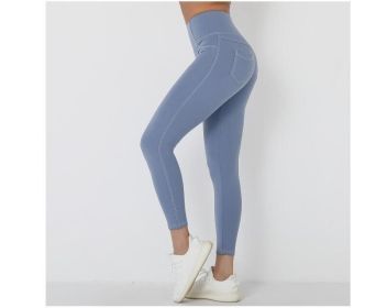 Women's High Waist Yoga Fitness Leggings Pants (Color: Blue)