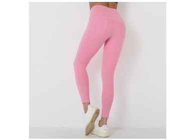 Women's High Waist Yoga Fitness Leggings Pants (Color: Pink)