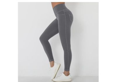 Women's High Waist Yoga Fitness Leggings Pants (Color: Gray)