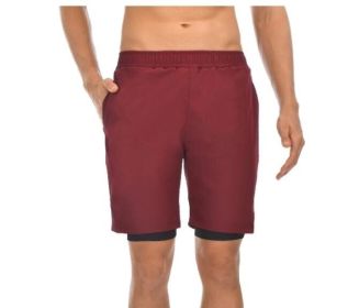 Men's Sports Shorts, Double-layer Fitness Pants (Color: Red)