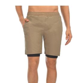 Men's Sports Shorts, Double-layer Fitness Pants (Color: Brown)