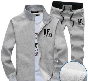 Men's Casual Tracksuit Long Sleeve Running Jogging Athletic Sports Set (Color: Gray)