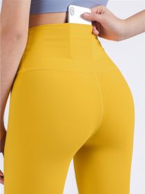 Brand Yoga Pants Hidden Pockets At Waist Fitness Sports Leggings Women Sportswear Stretchy Pants Gym Push Up Workout Clothing (Color: Yellow)