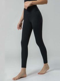 Yoga pants women's nude spring and summer hip lift fitness pants running sports nine-point pants (Color: Black)