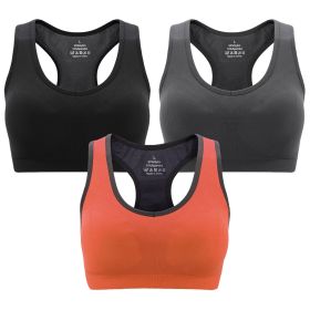 3 Packs Women Padded Sports Bras Yoga Fitness Push up Bra Female Top for Gym Running Workout Training (Color: BK_GY_OE)