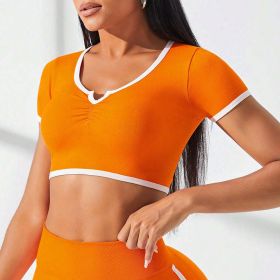 Running Fitness Short Sleeve Sports Top High Waist Peach Hip Yoga Shorts Seamless Yoga Suit (size: M)