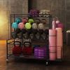 Yoga mat holder, yoga mat storage rack, home gym storage strap hook and wheels black